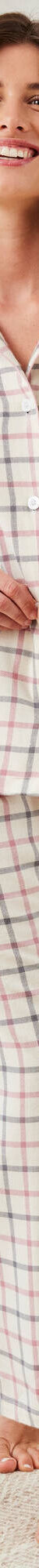 Pyjama pantalon en flanelle tissé teint carreaux (écru / rose) Pyjama pantalon en flanelle tissé teint carreaux (écru / rose)